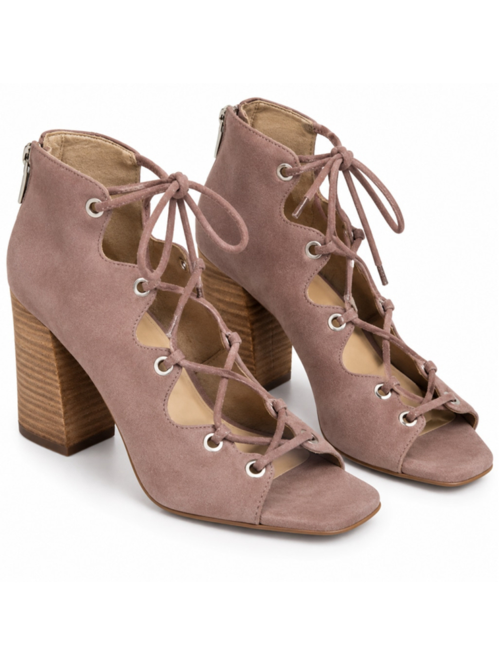 Vince Camuto Nahara Heels Womens 8 Mauve Suede Lace Up Block Heel Sandals